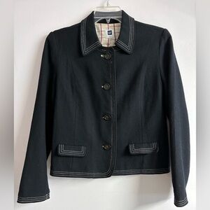 GAP Women’s Wool Blend Collared Button Front Blazer, Medium, Lined, Black